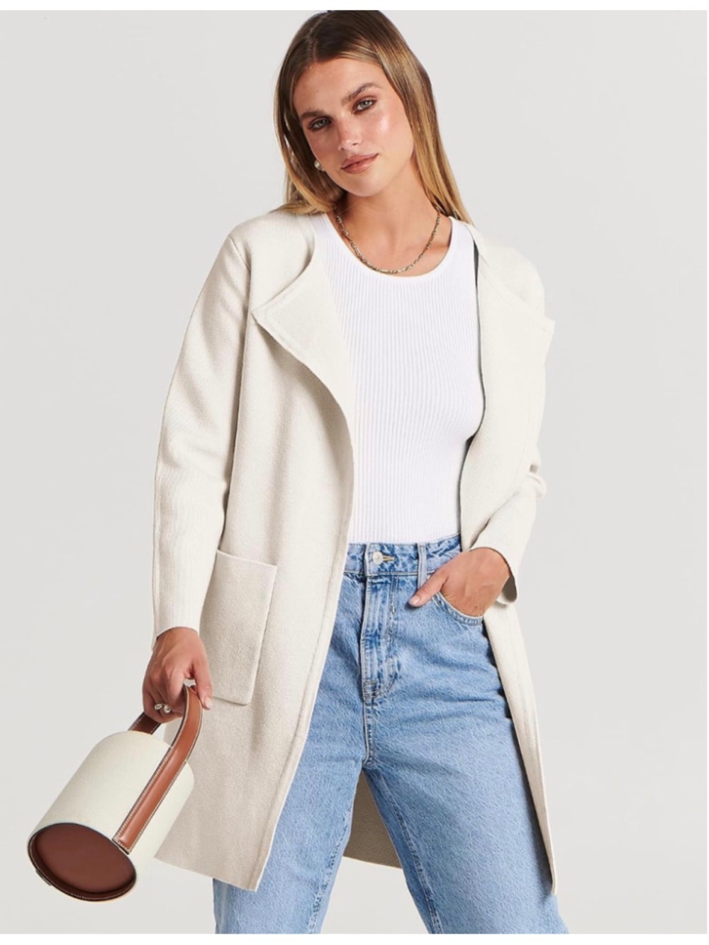 Women's Caracilia Open Front Cardigan Sweater Off White Size L - Picture 9 of 10